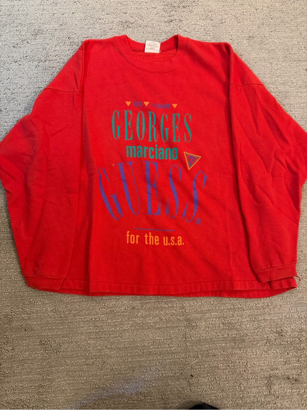 Guess Red Long-Sleeve Graphic Tee with Multicolor Logo